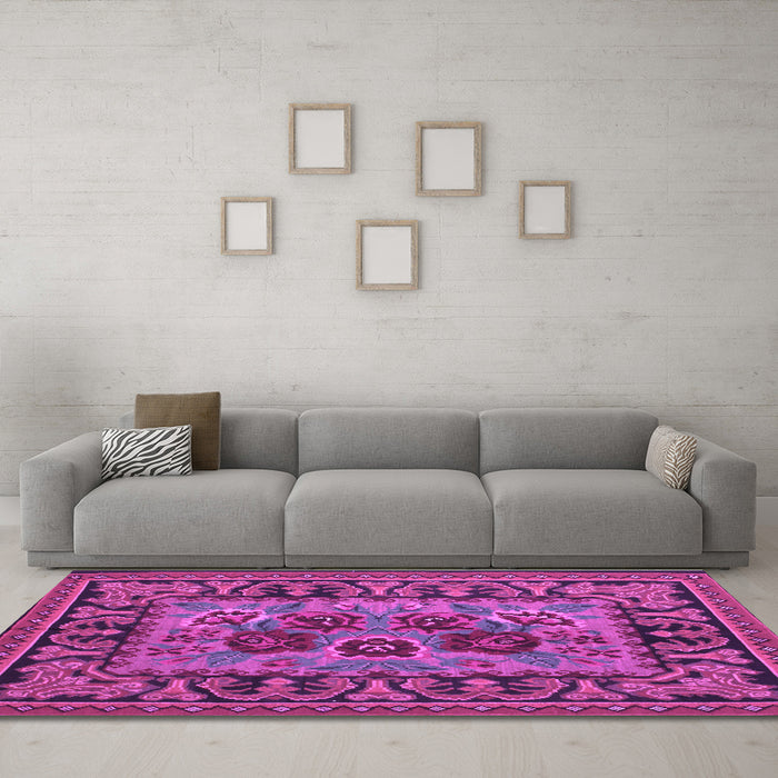 Machine Washable Persian Purple Traditional Area Rugs in a Living Room, wshtr926pur