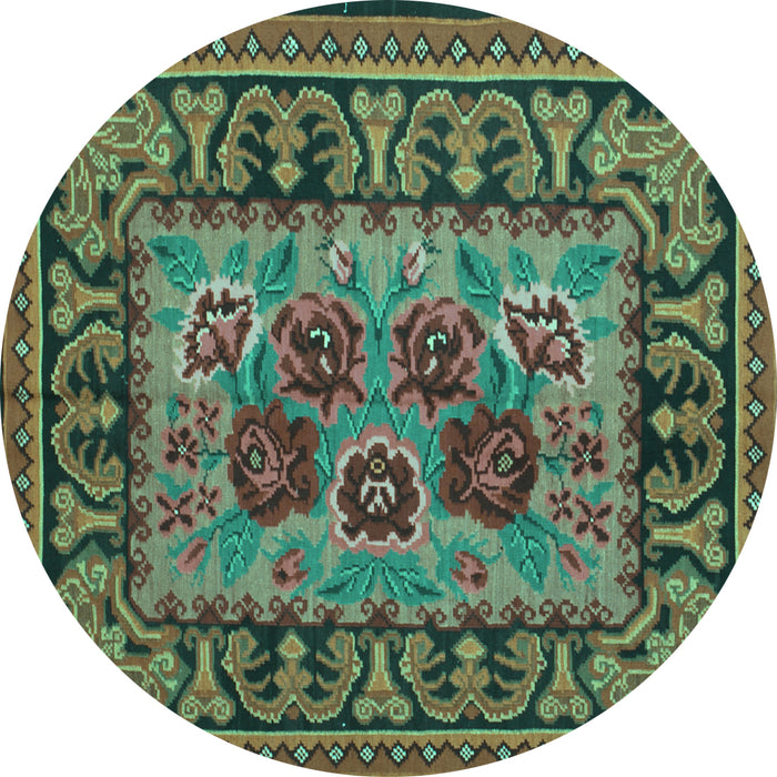 Round Persian Turquoise Traditional Rug, tr926turq