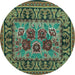 Round Persian Turquoise Traditional Rug, tr926turq