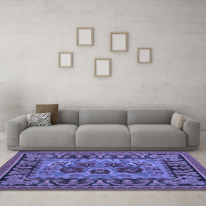 Machine Washable Persian Blue Traditional Rug in a Living Room, wshtr926blu