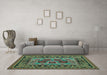 Machine Washable Persian Turquoise Traditional Area Rugs in a Living Room,, wshtr926turq