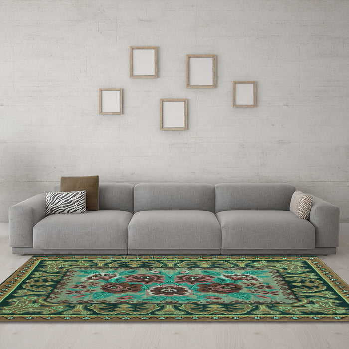 Machine Washable Persian Turquoise Traditional Area Rugs in a Living Room,, wshtr926turq
