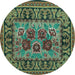 Round Machine Washable Persian Turquoise Traditional Area Rugs, wshtr926turq
