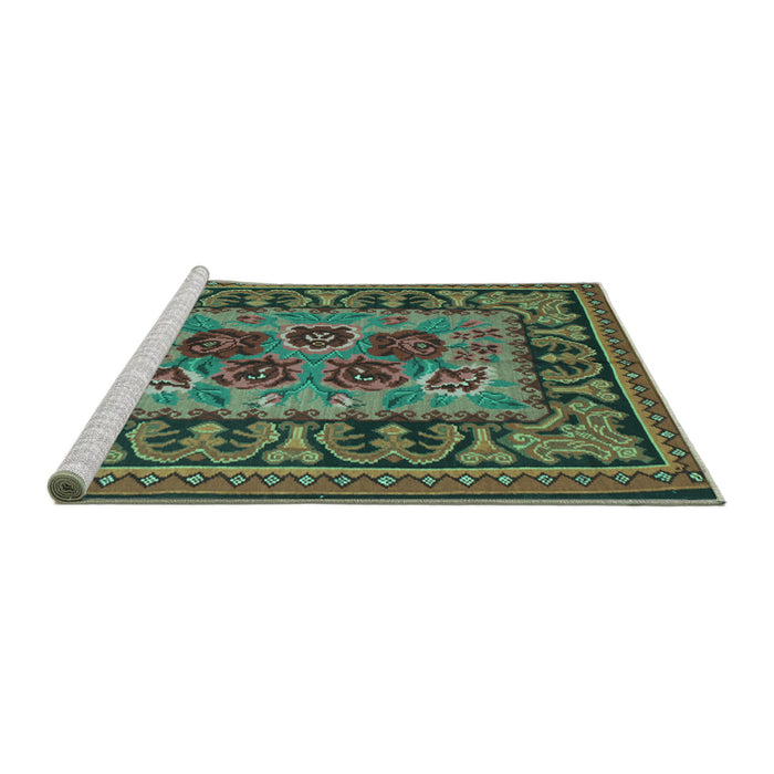 Sideview of Machine Washable Persian Turquoise Traditional Area Rugs, wshtr926turq