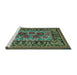 Sideview of Machine Washable Persian Turquoise Traditional Area Rugs, wshtr926turq