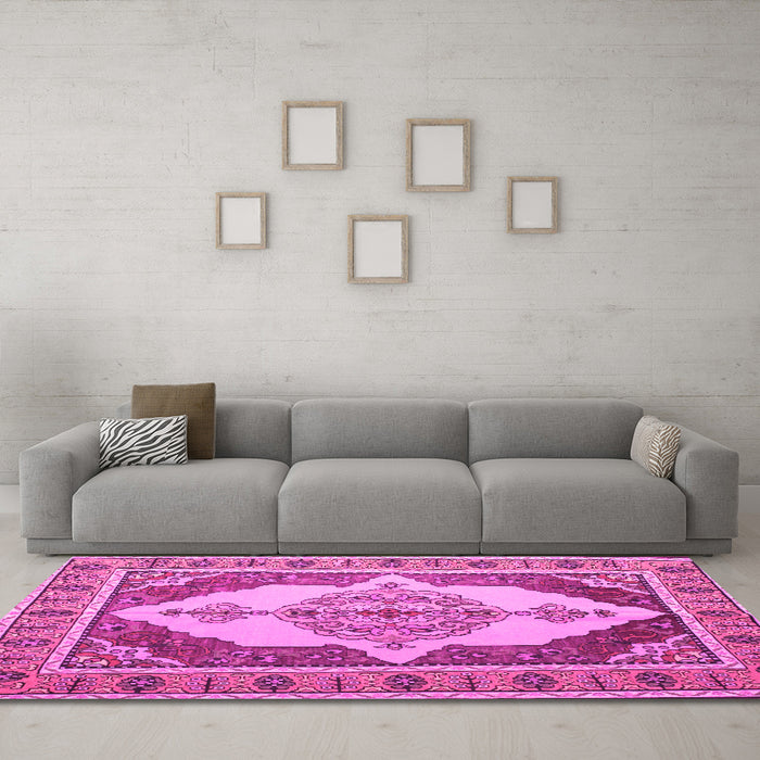 Machine Washable Persian Pink Traditional Rug in a Living Room, wshtr927pnk
