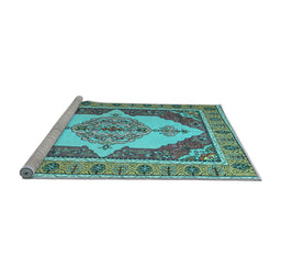 Sideview of Machine Washable Persian Light Blue Traditional Rug, wshtr927lblu