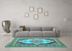 Machine Washable Persian Light Blue Traditional Rug in a Living Room, wshtr927lblu