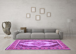 Machine Washable Persian Purple Traditional Area Rugs in a Living Room, wshtr927pur