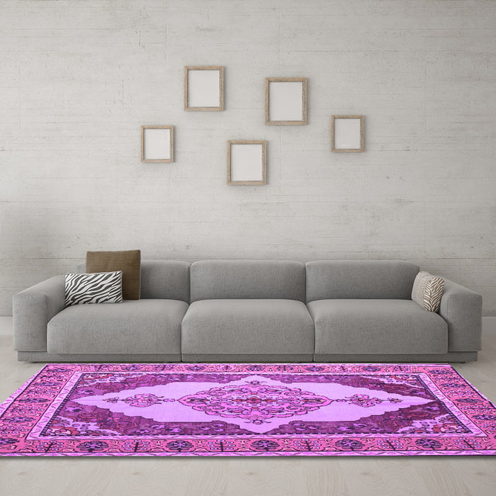 Machine Washable Persian Purple Traditional Area Rugs in a Living Room, wshtr927pur
