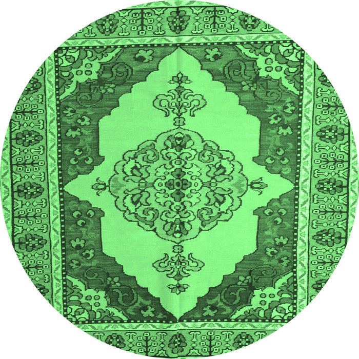 Round Machine Washable Persian Emerald Green Traditional Area Rugs, wshtr927emgrn