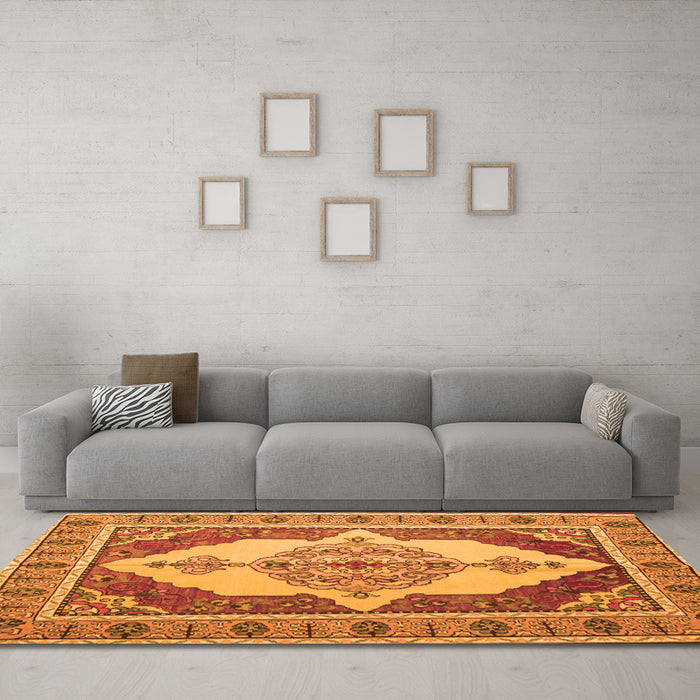 Machine Washable Persian Orange Traditional Area Rugs in a Living Room, wshtr927org