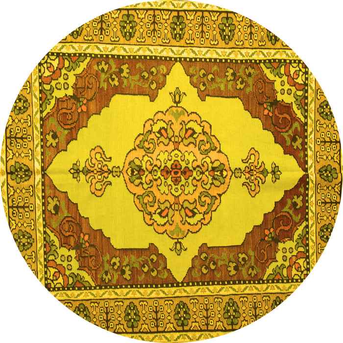 Round Machine Washable Persian Yellow Traditional Rug, wshtr927yw