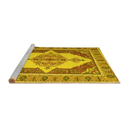 Sideview of Machine Washable Persian Yellow Traditional Rug, wshtr927yw