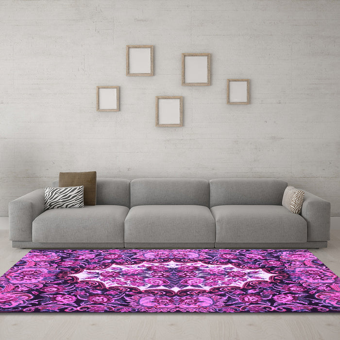 Machine Washable Persian Purple Traditional Area Rugs in a Living Room, wshtr928pur