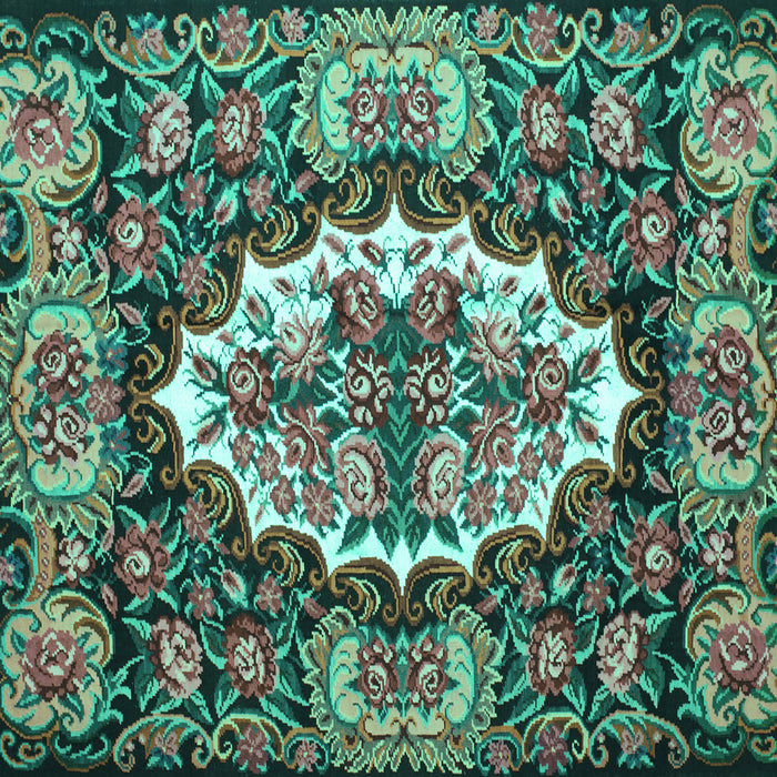 Square Machine Washable Persian Turquoise Traditional Area Rugs, wshtr928turq