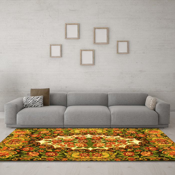 Machine Washable Persian Yellow Traditional Rug in a Living Room, wshtr928yw