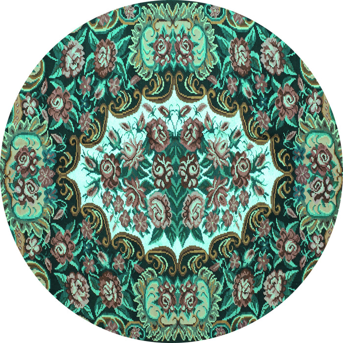 Round Persian Turquoise Traditional Rug, tr928turq