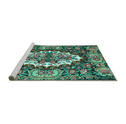 Sideview of Machine Washable Persian Turquoise Traditional Area Rugs, wshtr928turq