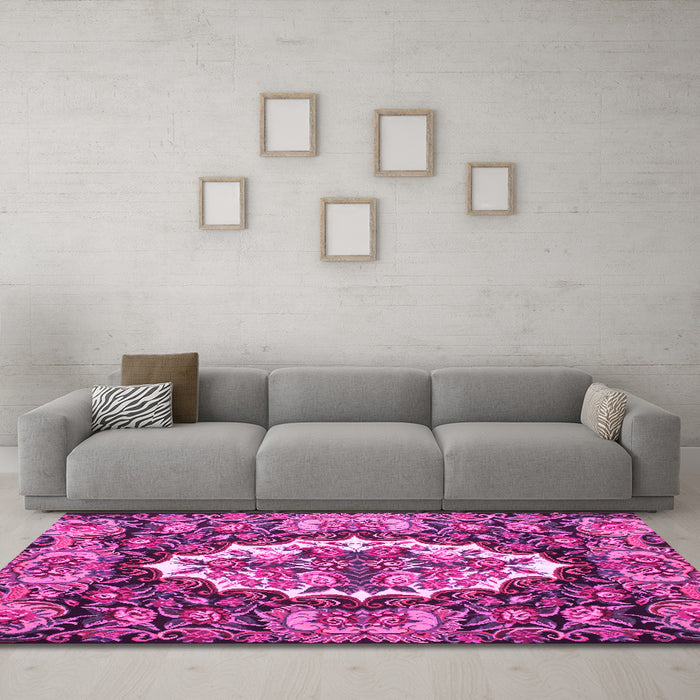 Machine Washable Persian Pink Traditional Rug in a Living Room, wshtr928pnk