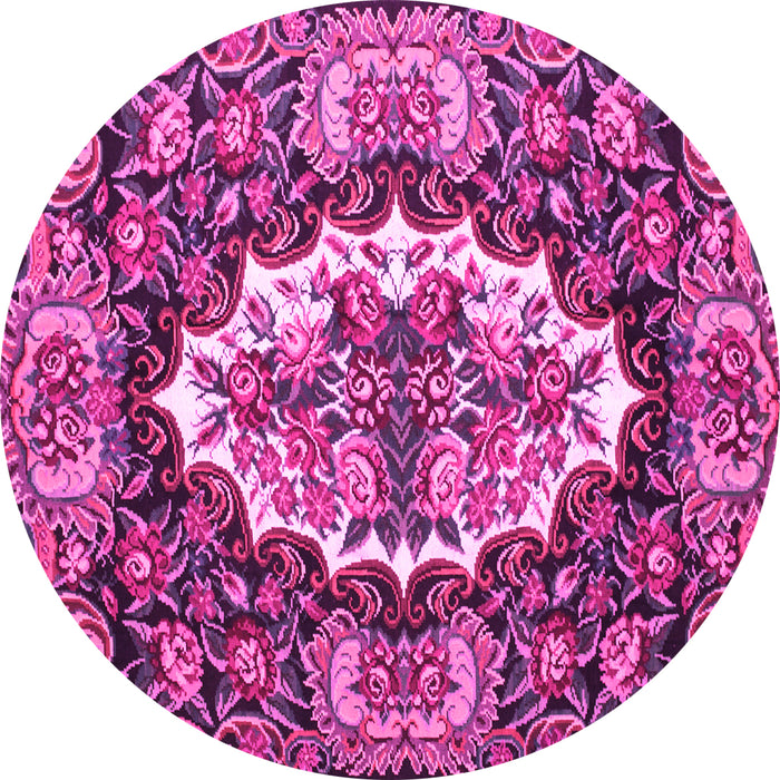 Round Machine Washable Persian Pink Traditional Rug, wshtr928pnk