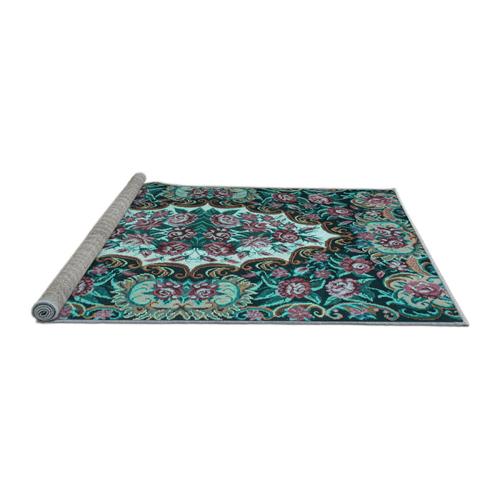 Sideview of Machine Washable Persian Light Blue Traditional Rug, wshtr928lblu