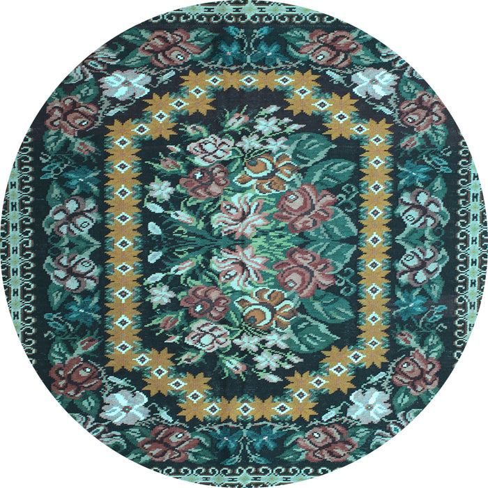 Round Machine Washable Medallion Light Blue French Rug, wshtr929lblu