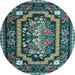 Round Machine Washable Medallion Light Blue French Rug, wshtr929lblu