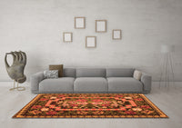 Machine Washable Medallion Orange French Rug, wshtr929org