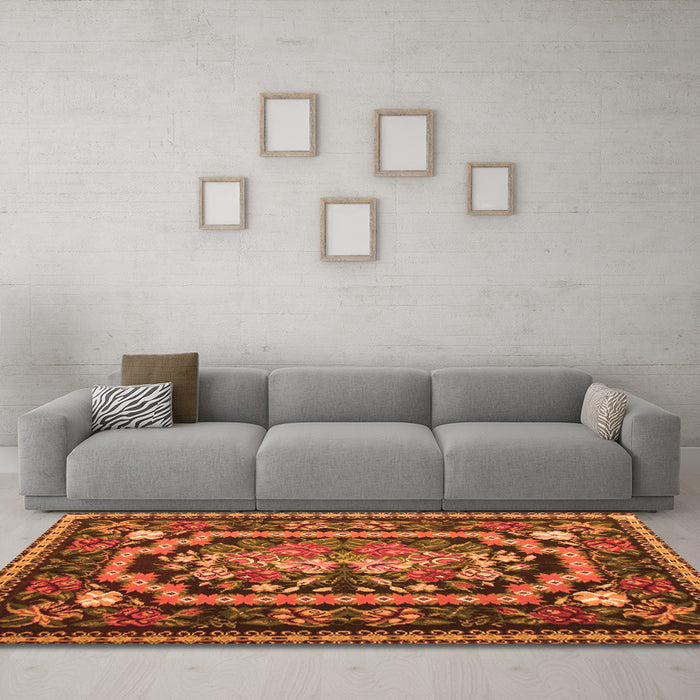 Machine Washable Medallion Orange French Area Rugs in a Living Room, wshtr929org