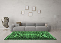 Machine Washable Medallion Emerald Green French Rug, wshtr929emgrn