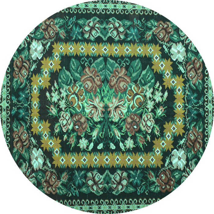 Round Machine Washable Medallion Turquoise French Area Rugs, wshtr929turq