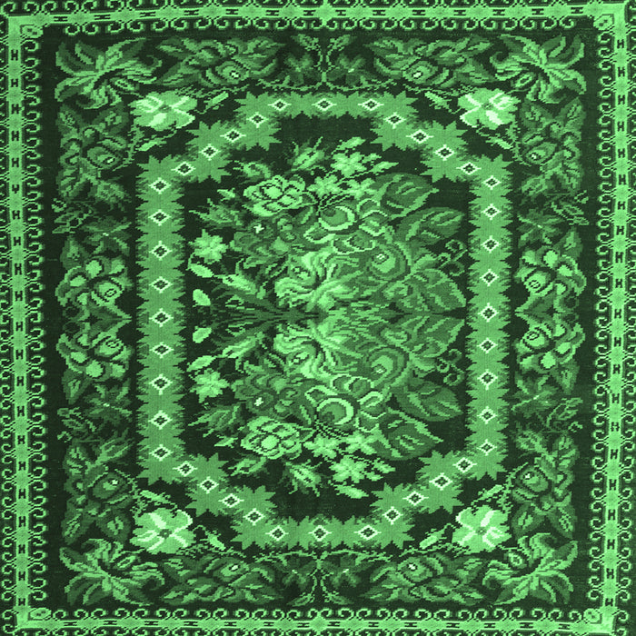Square Medallion Emerald Green French Rug, tr929emgrn