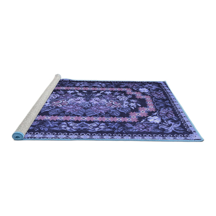 Sideview of Machine Washable Medallion Blue French Rug, wshtr929blu