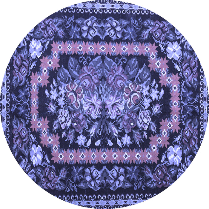 Round Machine Washable Medallion Blue French Rug, wshtr929blu