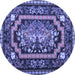 Round Machine Washable Medallion Blue French Rug, wshtr929blu