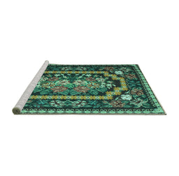 Sideview of Machine Washable Medallion Turquoise French Area Rugs, wshtr929turq