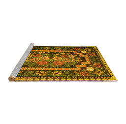 Sideview of Machine Washable Medallion Yellow French Rug, wshtr929yw