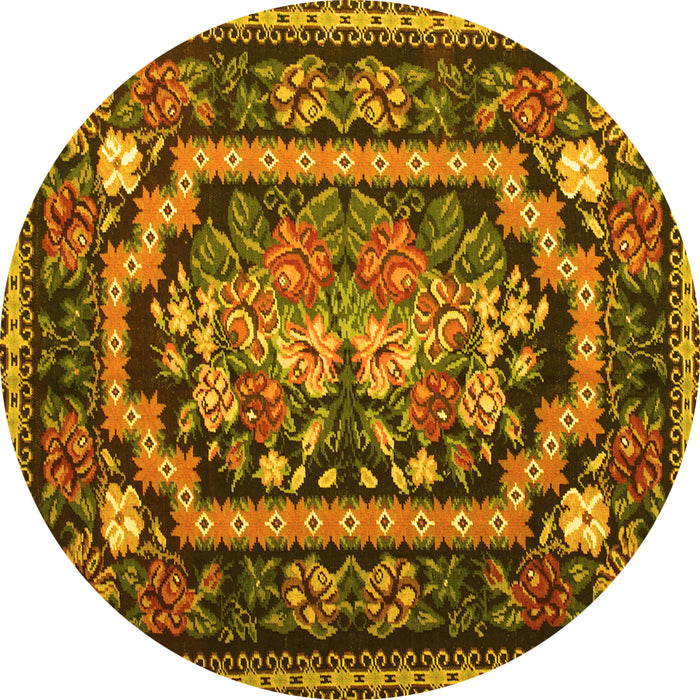 Round Machine Washable Medallion Yellow French Rug, wshtr929yw