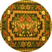 Round Machine Washable Medallion Yellow French Rug, wshtr929yw