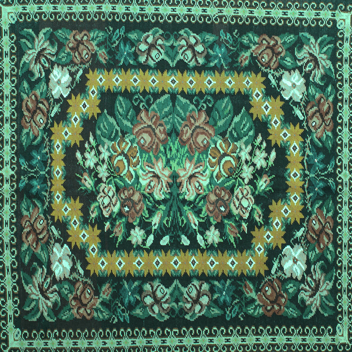 Square Machine Washable Medallion Turquoise French Area Rugs, wshtr929turq