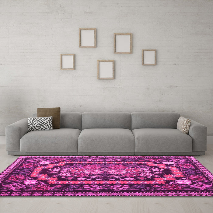 Machine Washable Medallion Pink French Rug in a Living Room, wshtr929pnk