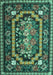 Machine Washable Medallion Turquoise French Area Rugs, wshtr929turq