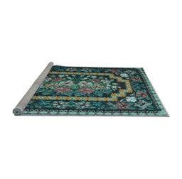 Sideview of Machine Washable Medallion Light Blue French Rug, wshtr929lblu
