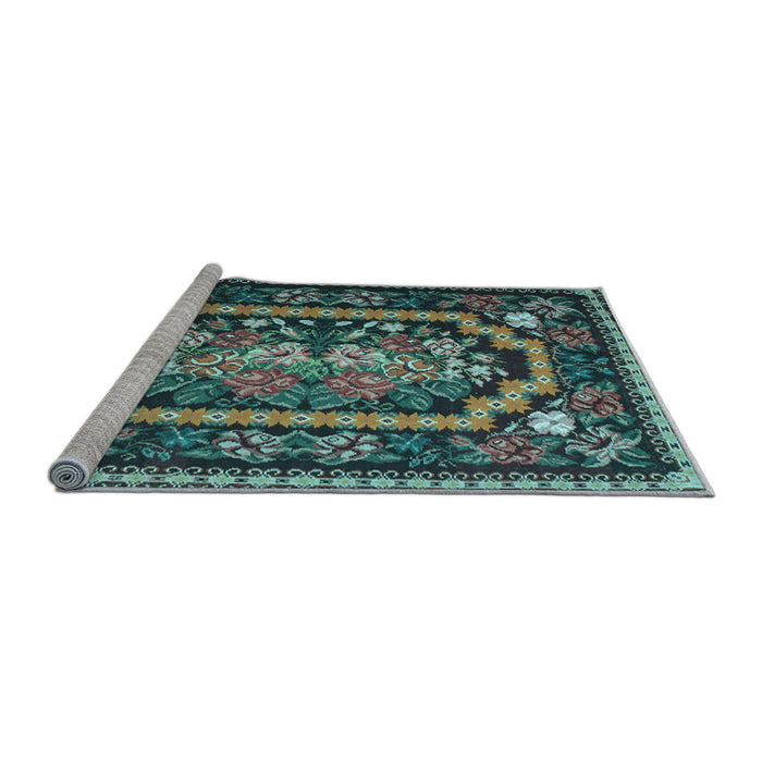 Sideview of Machine Washable Medallion Light Blue French Rug, wshtr929lblu