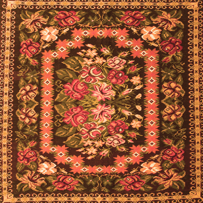 Round Machine Washable Medallion Orange French Area Rugs, wshtr929org