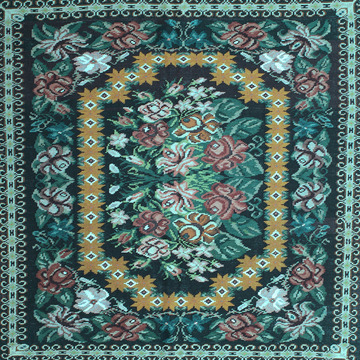 Square Medallion Light Blue French Rug, tr929lblu