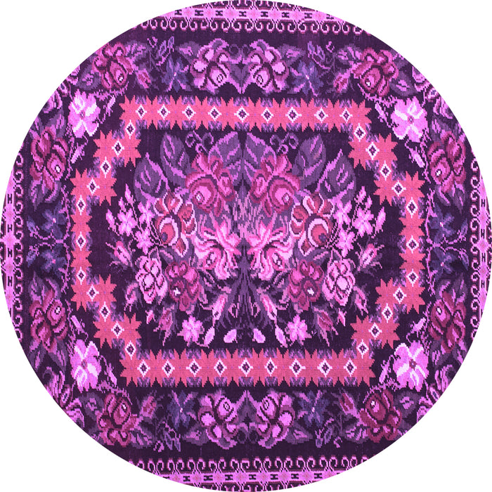 Round Machine Washable Medallion Purple French Area Rugs, wshtr929pur