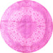 Round Machine Washable Medallion Pink Traditional Rug, wshtr92pnk