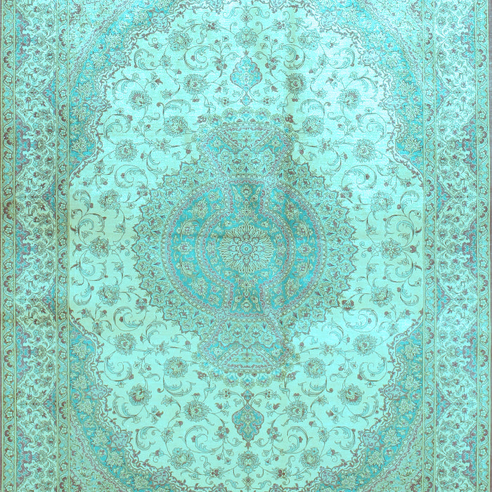 Machine Washable Medallion Light Blue Traditional Rug, wshtr92lblu